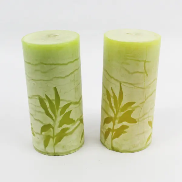 Lot of 3 Pier 1 Impressed Botanical Pattern Unscented Pillar Candles
