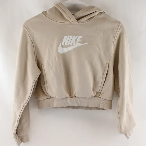 Nike Logo Print Beige Cropped Hoodie Girls' Large