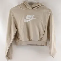 Nike Logo Print Beige Cropped Hoodie Girls' Large