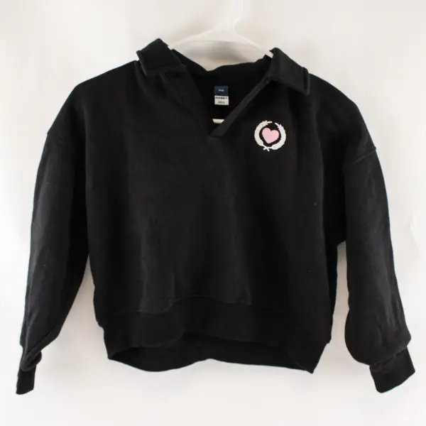 Old Navy Embroidered Black Stand Collar Pullover Sweatshirt Girls' Medium 8