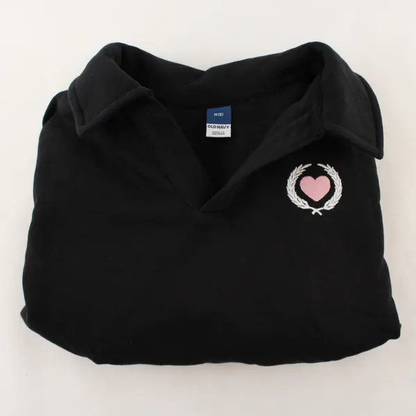 Old Navy Embroidered Black Stand Collar Pullover Sweatshirt Girls' Medium 8