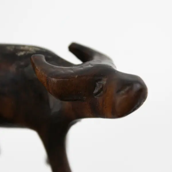 VTG Hand Carved Wood Miniature Water Buffalo Sculpture/Figurine 1 1/2” x 2 1/2”