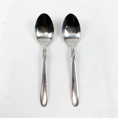 Lot of 2  Retroneu Braid Stainless Steel Oval Soup Spoons 7.5"