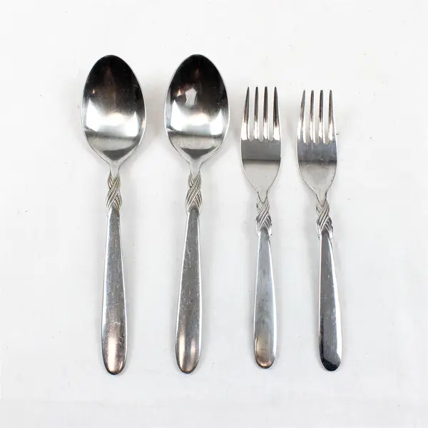 Lot of 4 Retroneu Braid Stainless Steel 8" Oval Soup Spoons & 7" Salad Forks