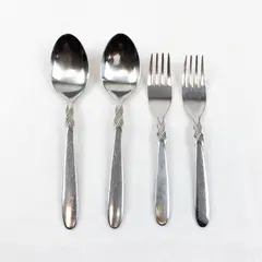 Lot of 4 Retroneu Braid Stainless Steel 8" Oval Soup Spoons & 7" Salad Forks