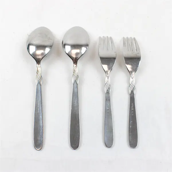 Lot of 4 Retroneu Braid Stainless Steel 8" Oval Soup Spoons & 7" Salad Forks