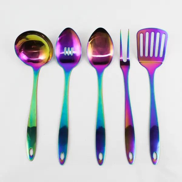 5-Piece Stainless Steel Kitchen Utensil Set Rainbow-Colored Good