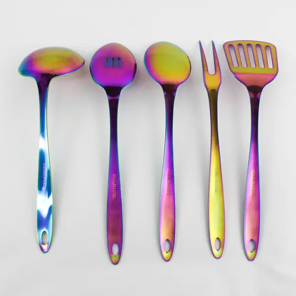 5-Piece Stainless Steel Kitchen Utensil Set Rainbow-Colored Good