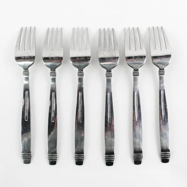 Lot of 6 Cuisinart Flatware CUI17 Pattern Stainless Salad Forks 7.25" Good