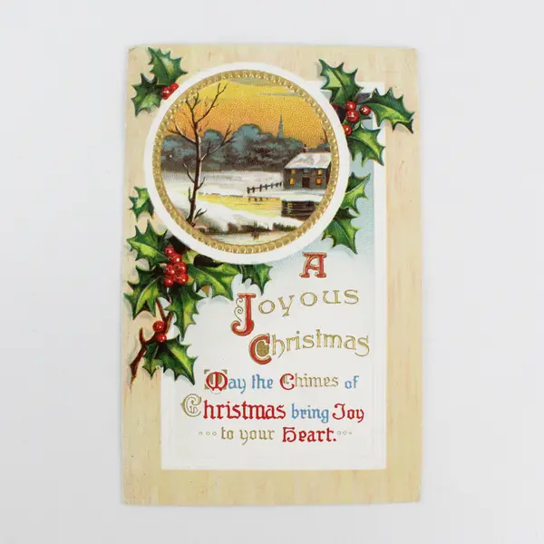 Vintage 1910 A Joyous Christmas Embossed Postcard Chili New York Postmark