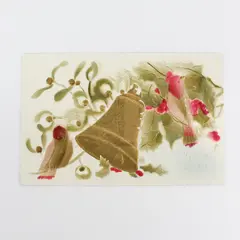 Vintage 1910 Christmas Greetings Bells Birds Embossed Postcard