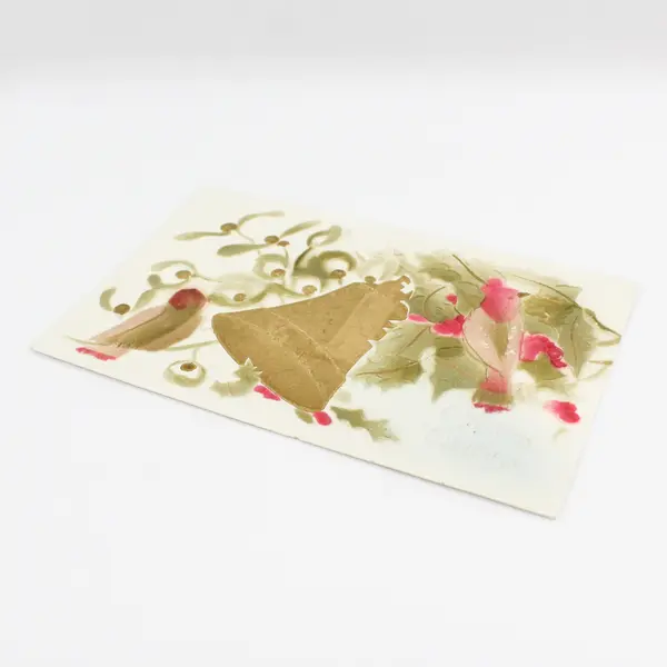 Vintage 1910 Christmas Greetings Bells Birds Embossed Postcard