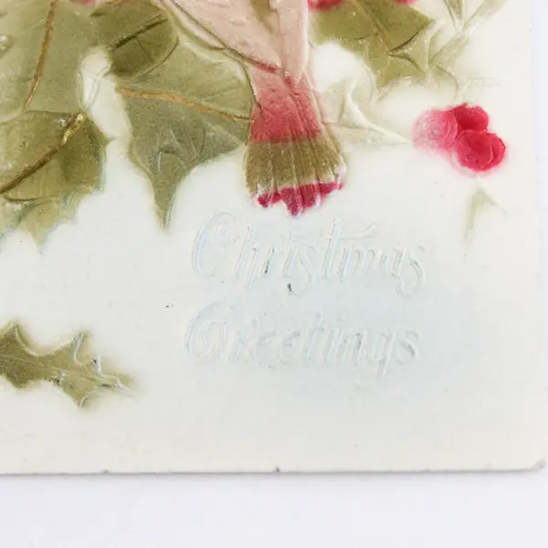 Vintage 1910 Christmas Greetings Bells Birds Embossed Postcard