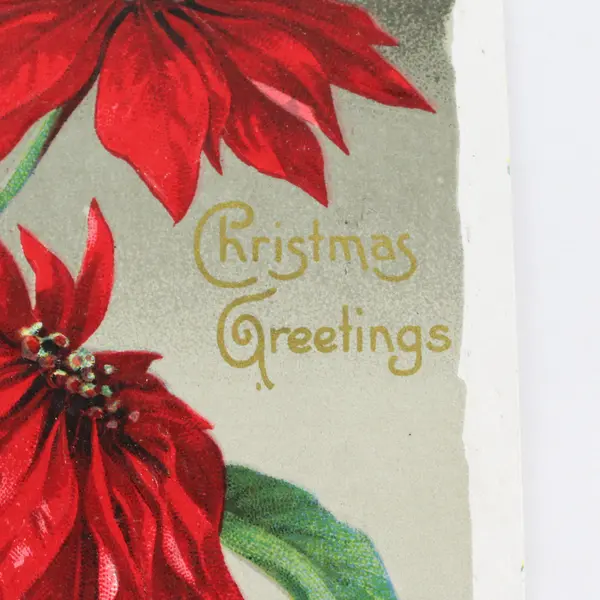 Vintage 1910 Christmas Greetings Poinsettias Embossed Postcard