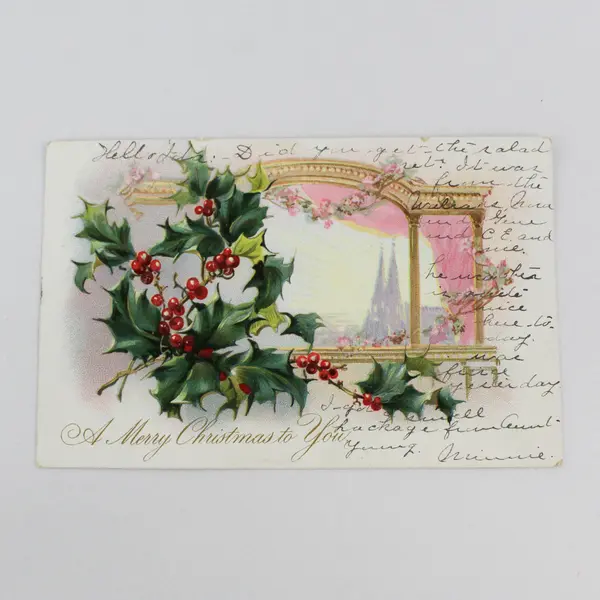 1906 A Merry Christmas To You Holly Embossed Postcard Tuck & Sons