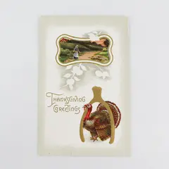 Vintage 1910 Thanksgiving Greetings Wishbone Turkey Embossed Postcard