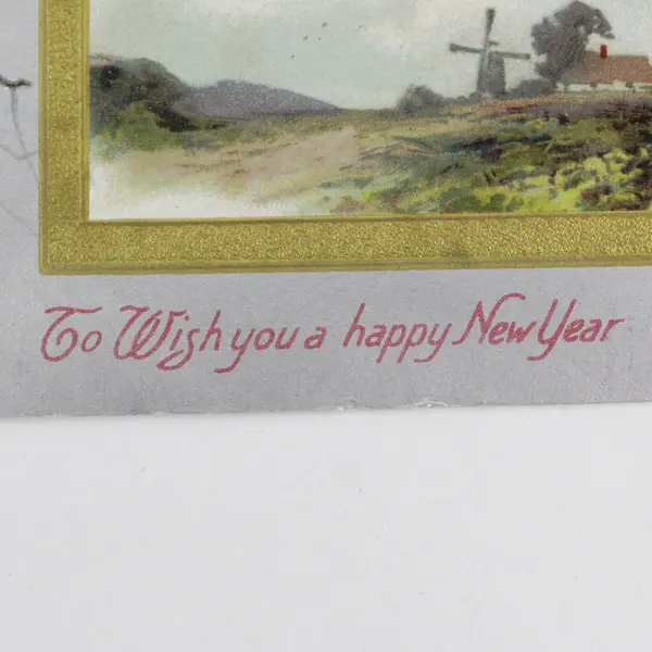 To Wish You A Happy New Year Birds Windmill Scene Embossed Postcard JB & Co 