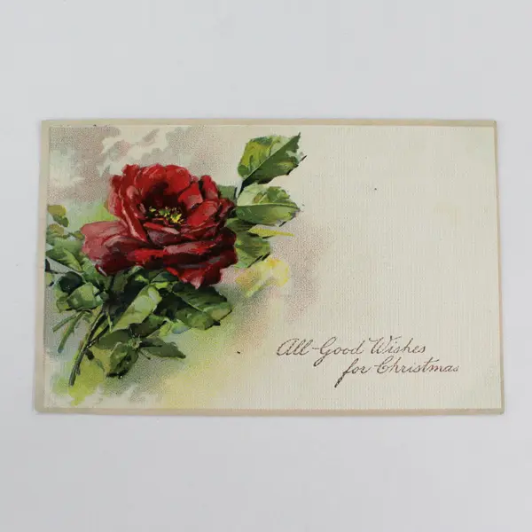 Vintage 1908 All Good Wishes For Christmas Red Rose Embossed Postcard