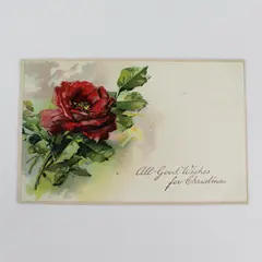 Vintage 1908 All Good Wishes For Christmas Red Rose Embossed Postcard