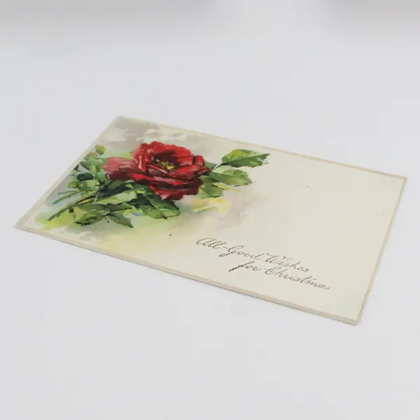 Vintage 1908 All Good Wishes For Christmas Red Rose Embossed Postcard