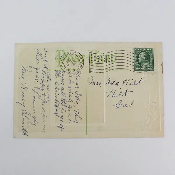 Vintage 1910 A Joyful Christmas Holly Mistletoe Rural Scene Embossed Postcard