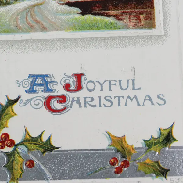 Vintage 1910 A Joyful Christmas Holly Mistletoe Rural Scene Embossed Postcard