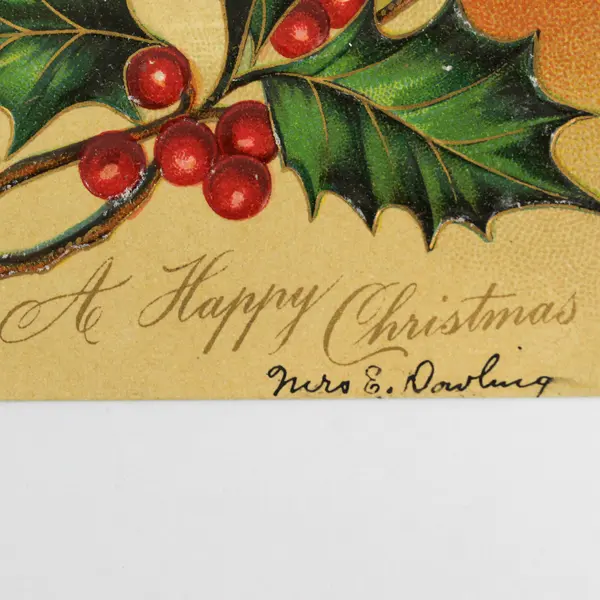 1907 A Happy Christmas Holly Snowy Village Scene Embossed Postcard 