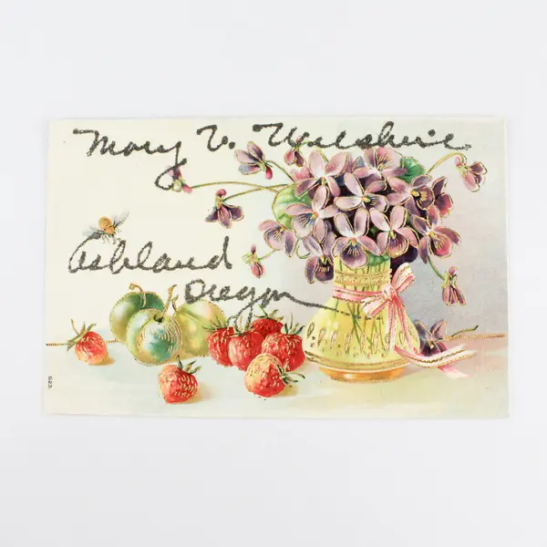 Vintage 1910s Fruit Flowers Greeting Card Postcard Ashland Oregon