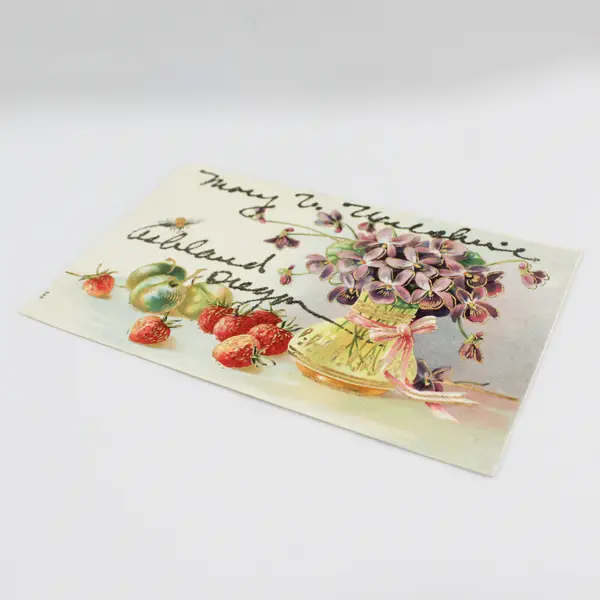 Vintage 1910s Fruit Flowers Greeting Card Postcard Ashland Oregon