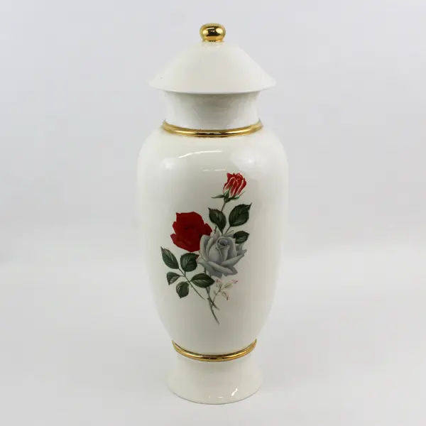 Handmade Ceramic Cremation Urn Red and White Roses 17.75" Tall