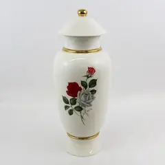 Handmade Ceramic Cremation Urn Red and White Roses 17.75" Tall