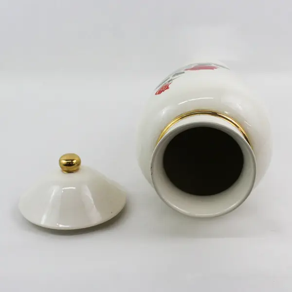 Handmade Ceramic Cremation Urn Red and White Roses 17.75" Tall