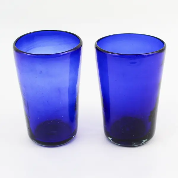 Lot of 2 heavy Hand Blown Cobalt Blue Drink Glasses 5.25"