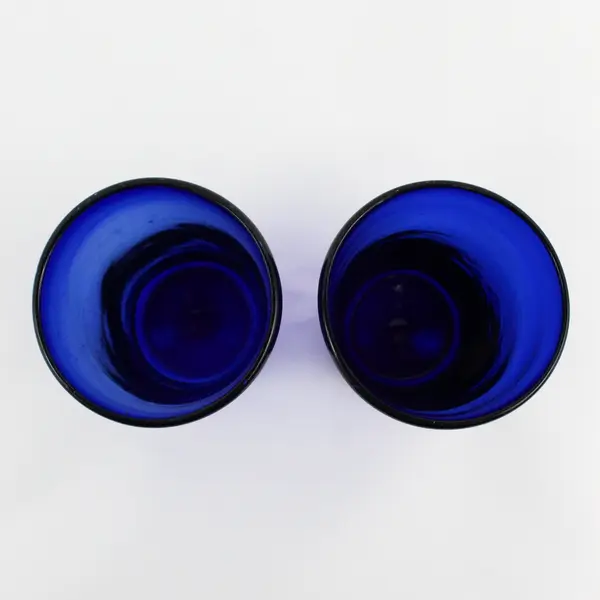 Lot of 2 heavy Hand Blown Cobalt Blue Drink Glasses 5.25"