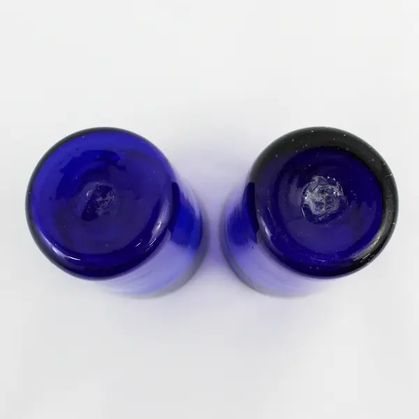 Lot of 2 heavy Hand Blown Cobalt Blue Drink Glasses 5.25"