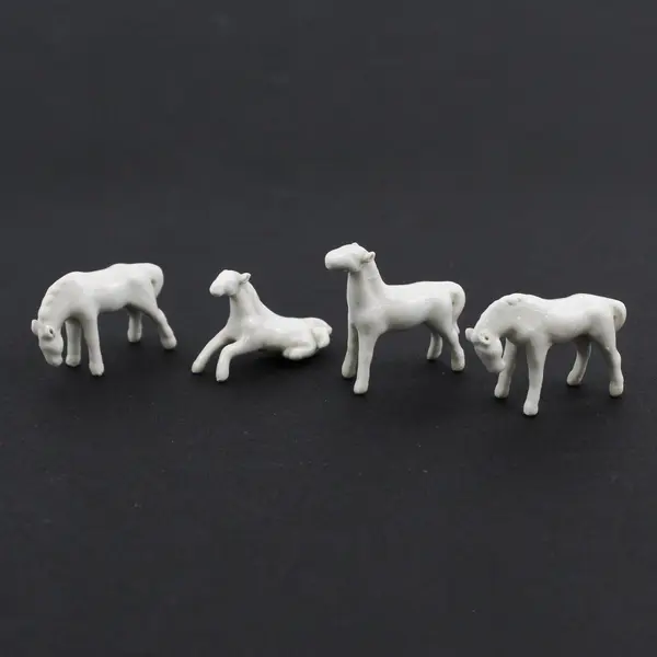 Set of 4 Vintage Porcelain Miniature White Horses 1 inch Tall