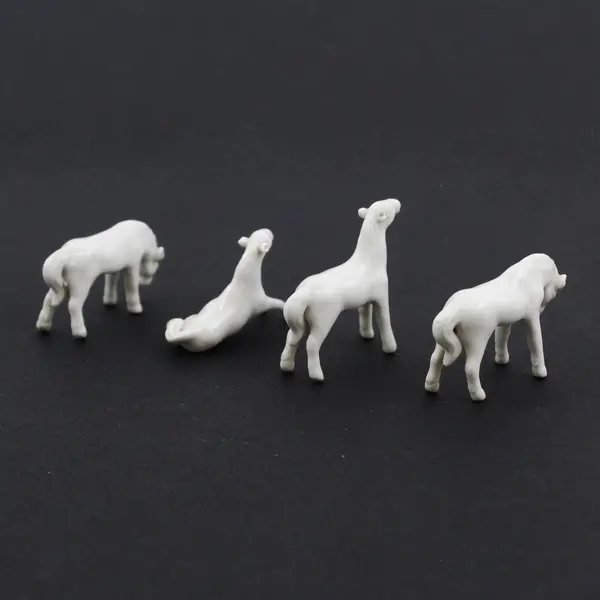 Set of 4 Vintage Porcelain Miniature White Horses 1 inch Tall