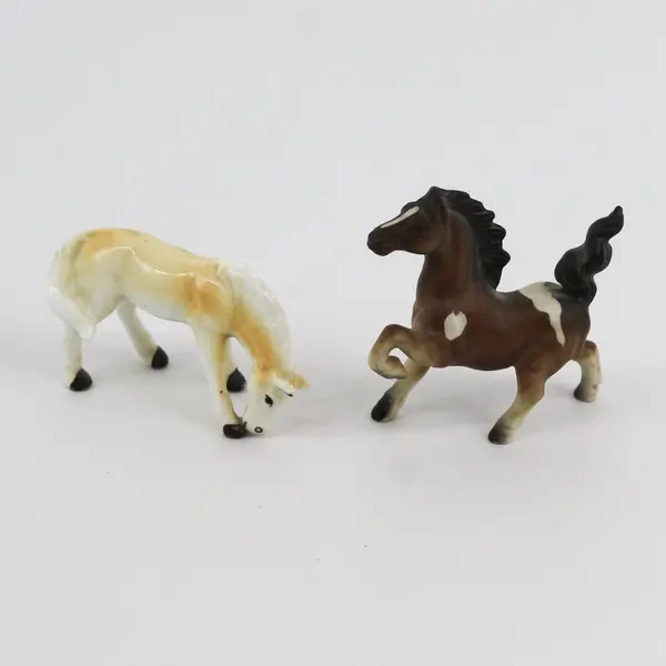 Lot of 2 Porcelain Horse Miniatures Prancing Pinto and Palomino