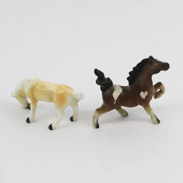 Lot of 2 Porcelain Horse Miniatures Prancing Pinto and Palomino