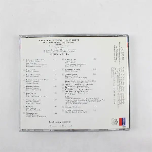 The Three Tenors In Concert CD Carreras Domingo Pavarotti Mehta 1990 Good