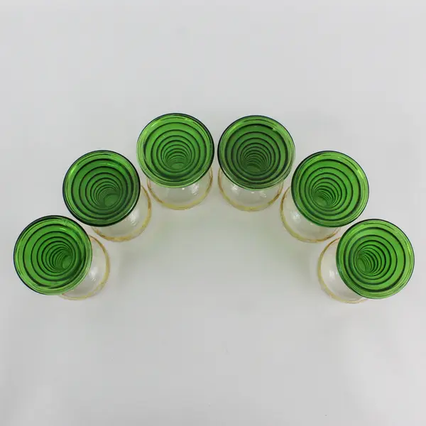 Set of 6 Romer Green Beehive Stem Wine Glasses Floral Pattern On Gold