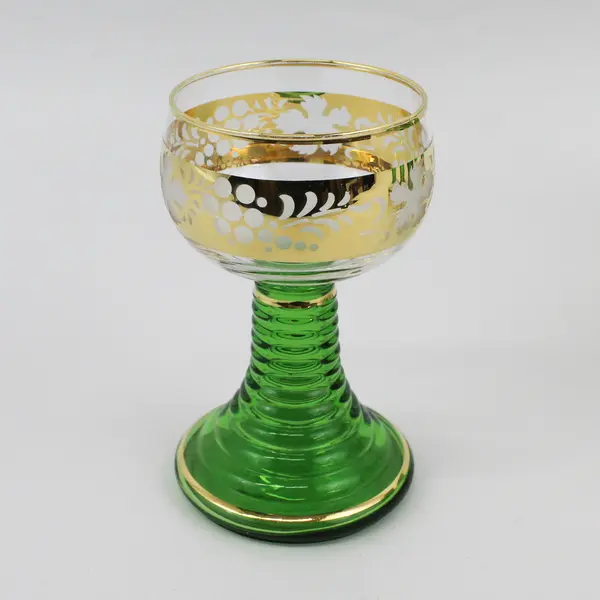 Set of 6 Romer Green Beehive Stem Wine Glasses Floral Pattern On Gold