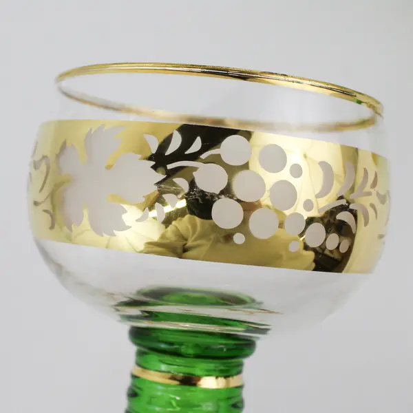 Set of 6 Romer Green Beehive Stem Wine Glasses Floral Pattern On Gold
