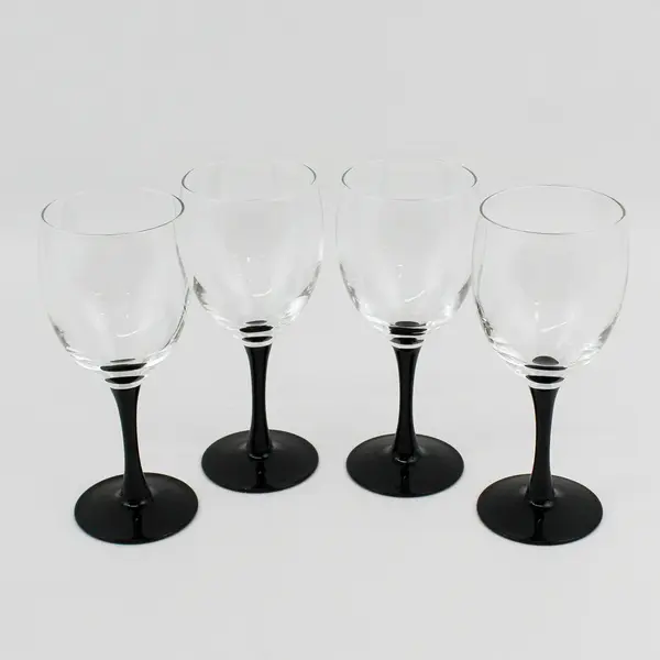 Set of 4 Cristal D' Arques Domino Signature Black Wine Glasses
