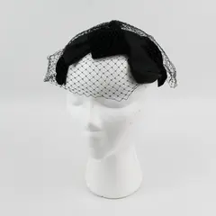 Vintage 1950's Union Made Cocktail Hat Black Silk And Velvet With Netting
