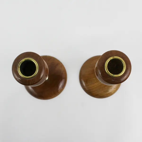 Set Of 2 Vintage Oregon Myrtlewood Tulip Shaped Taper Candle Holders