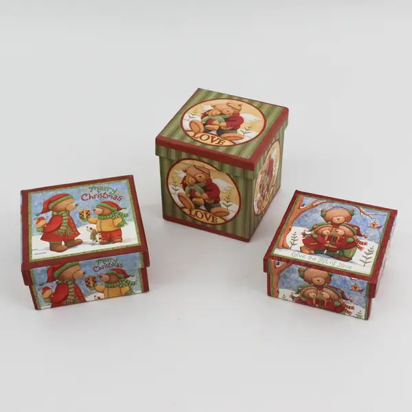 3 Piece Lindy Bowman Teddy Bear Christmas Gift Box Set By Teresa Kogot