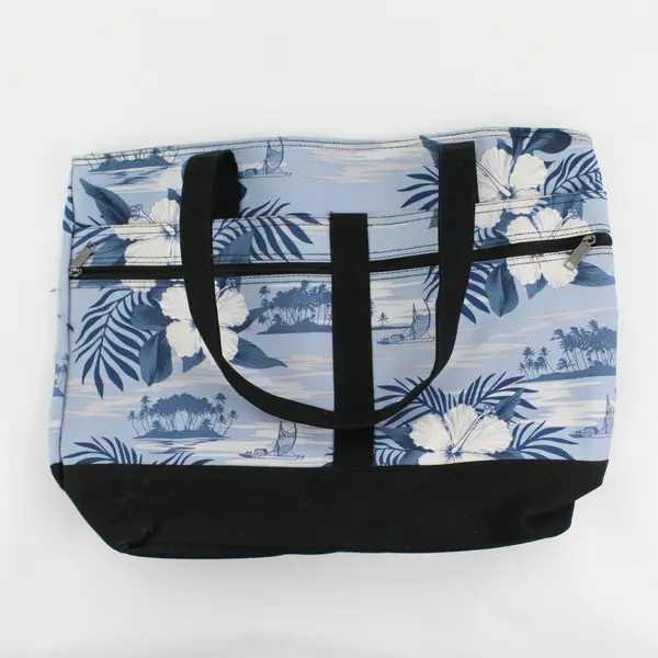 Island Accent Blue And White Hibiscus Canvas Tote Bag