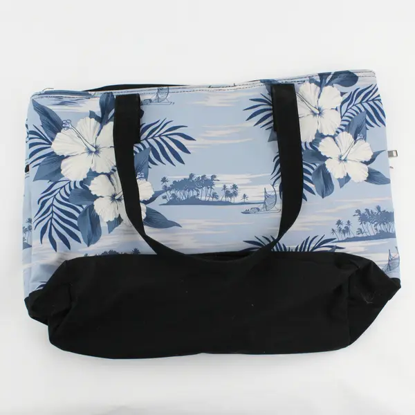 Island Accent Blue And White Hibiscus Canvas Tote Bag