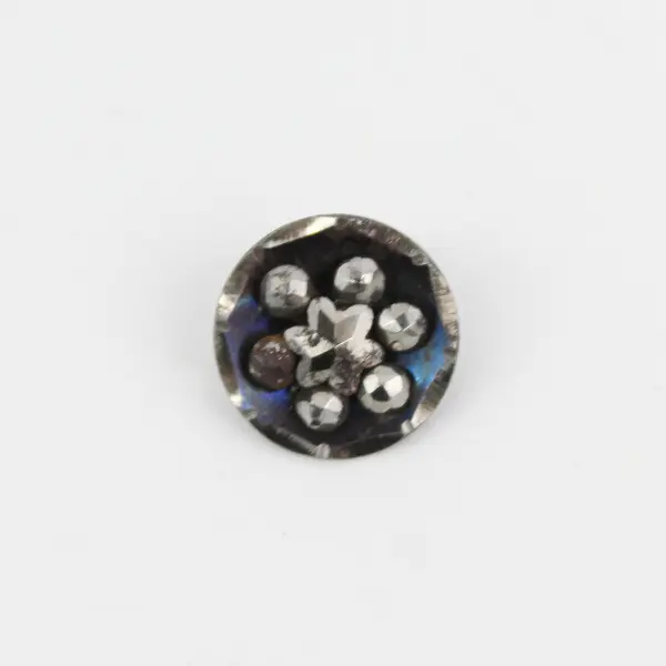 Antique Steel Point Metal Rhinestone Flower Design Shank Button 5/8"